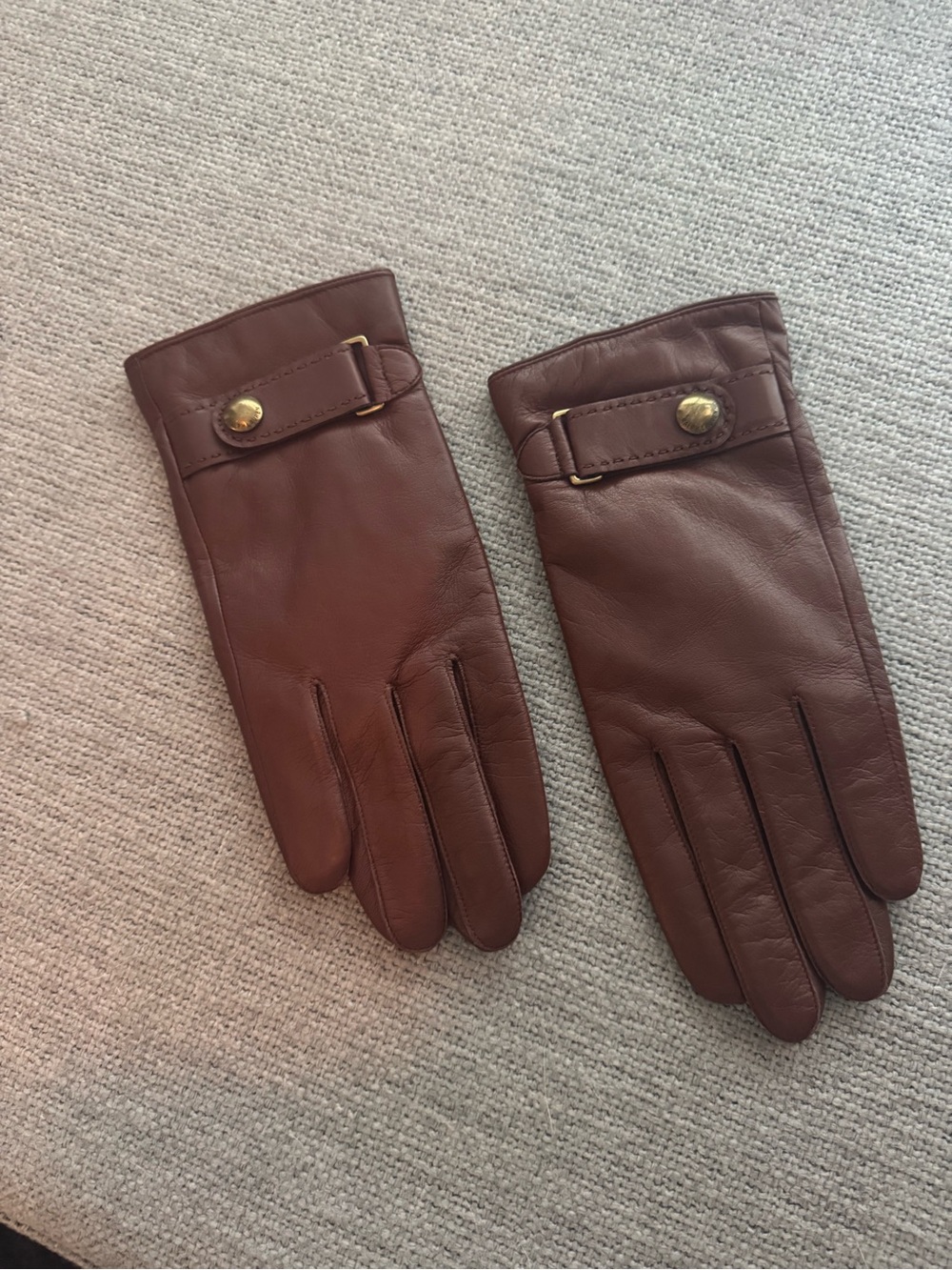 Ralph Lauren Chestnut Brown Leather Gloves with Button Strap